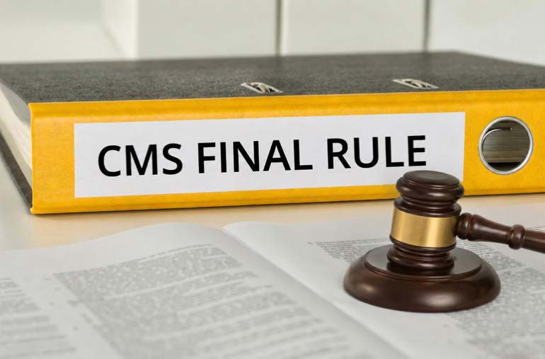 CMS final rule folder with gavel