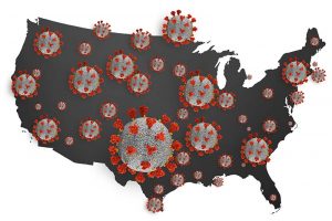 coronavirus COVID-19 COVID_19 microscopic virus coronavirus disease 3d illustration infected USA united states of america map country