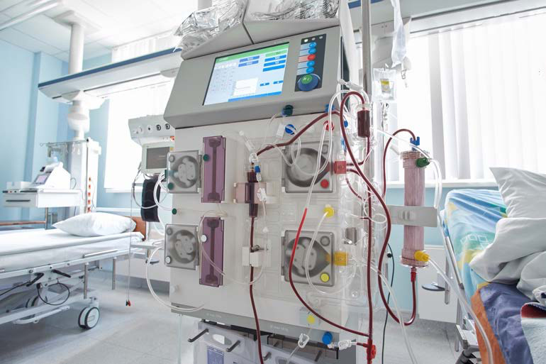 Dialysis equipment in a treatment room