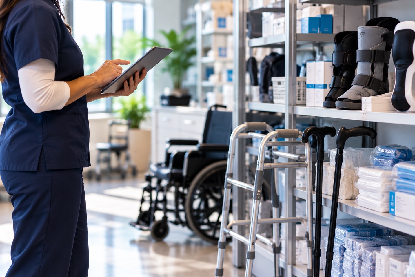 Durable medical equipment and mobility supplies in a healthcare facility
