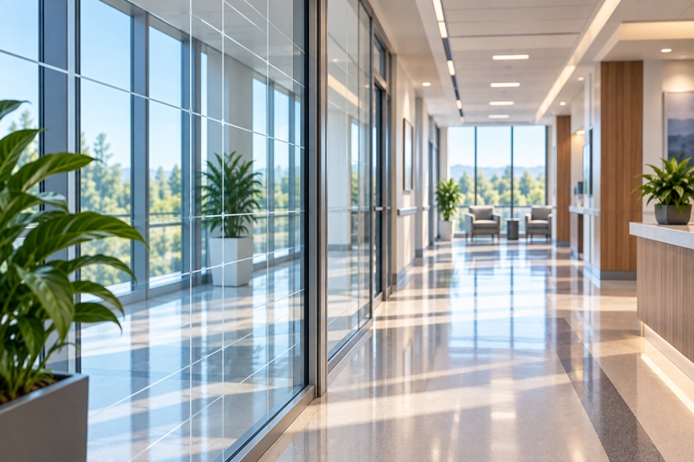 Healthcare facility corridor representing DNV accreditation standards