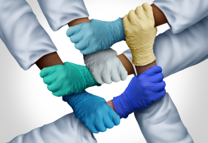 Variety of doctors arms crisscrossed