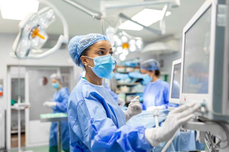 Clinicians in an operating room