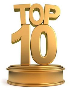 3D Illustration Top Ten as in Gold and as a Cut Out